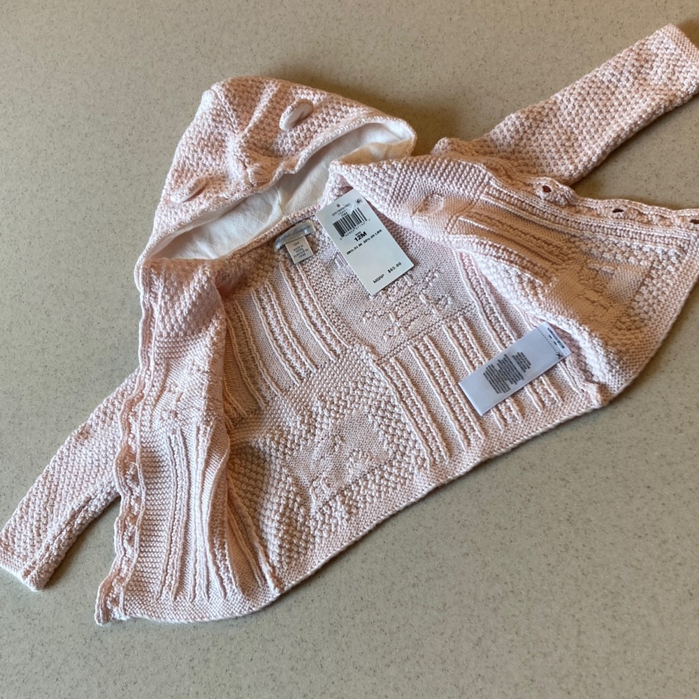 NWT Ralph Lauren Baby Pink Knit Hooded Sweater Size 12 Months - Picture 3 of 16